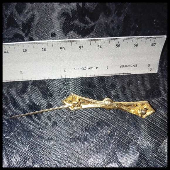 Vintage Rhinestone and Faux Pearl Bar Brooch - Picture 6 of 7